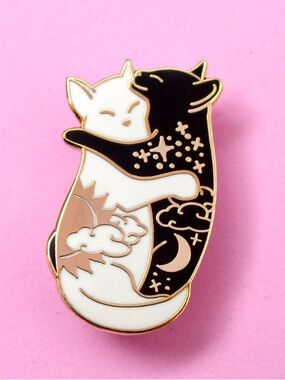 Day & Night Hugging Cat Enamel Pin